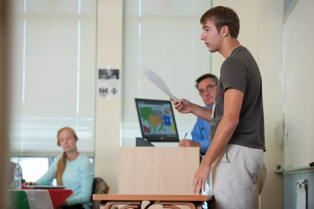 Student speaking in history class